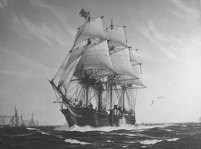 SS Savannah, the first steam-powered ship to cross the Atlantic Ocean—1819