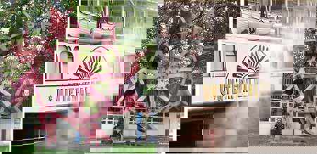 Left: original paddlewheel from a paddle steamer on the lake of Lucerne. Right: detail of a steamer