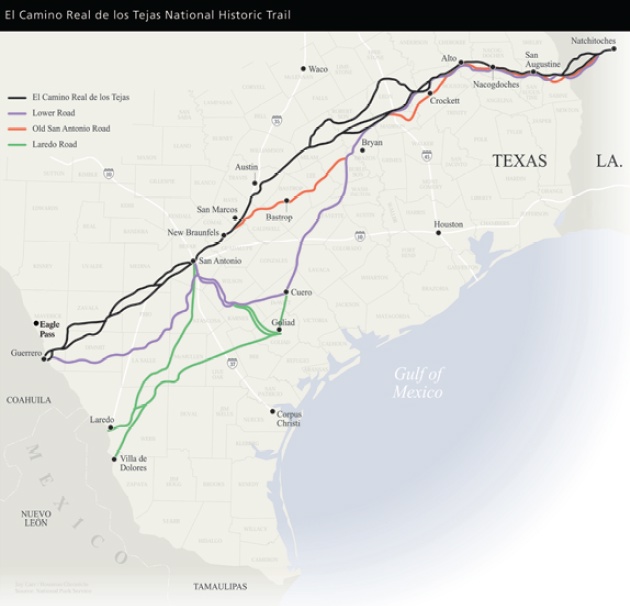 El Camino Real de los Tejas routes in Spanish Texas
